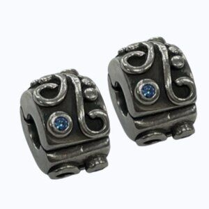 Pandora Silver Bracelet Charm Clips with Blue CZ